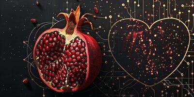 Art execution of pomegranate fruit with abstract background photo