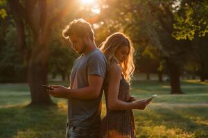 The topic is the problem of relationships due to smartphone addiction and social networks photo