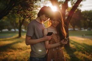 The topic is the problem of relationships due to smartphone addiction and social networks photo