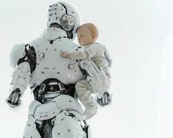 futuro concepto madre robot como humano mujer con humano niño foto