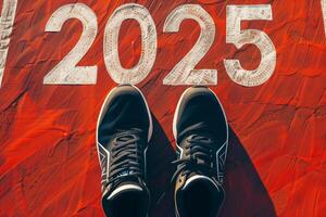 The beginning of 2025 is written on a colorful road. Conceptual photo of the coming New Year 2025. New year concept, motivation, business promotion, step forward, moving forward, hope
