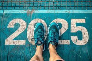 The beginning of 2025 is written on a colorful road. Conceptual photo of the coming New Year 2025. New year concept, motivation, business promotion, step forward, moving forward, hope