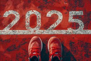 The beginning of 2025 is written on a colorful road. Conceptual photo of the coming New Year 2025. New year concept, motivation, business promotion, step forward, moving forward, hope