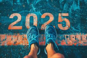 The beginning of 2025 is written on a colorful road. Conceptual photo of the coming New Year 2025. New year concept, motivation, business promotion, step forward, moving forward, hope