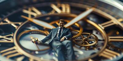 Man with a clock concept for business, marketing and time management of a successful man photo