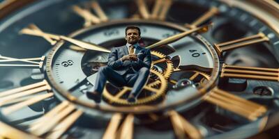 Man with a clock concept for business, marketing and time management of a successful man photo