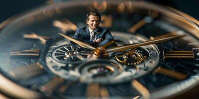 Man with a clock concept for business, marketing and time management of a successful man photo