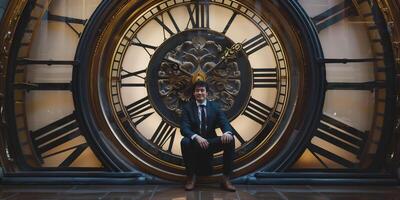 hombre con un reloj concepto para negocio, márketing y hora administración de un exitoso hombre foto