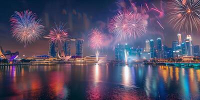 Festive fireworks in the night sky at a celebration event in honor of an anniversary or new year photo