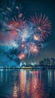 Festive fireworks in the night sky at a celebration event in honor of an anniversary or new year photo