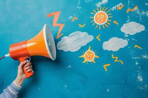 Business and marketing theme with megaphone loudspeaker for announcements and promotion photo