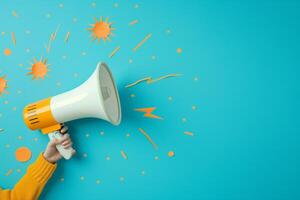 Business and marketing theme with megaphone loudspeaker for announcements and promotion photo