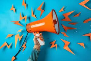 Business and marketing theme with megaphone loudspeaker for announcements and promotion photo