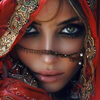 An Eastern girl with captivating eyes in traditional oriental attire photo