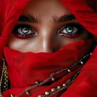 An Eastern girl with captivating eyes in traditional oriental attire photo