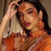 An Eastern girl with captivating eyes in traditional oriental attire photo