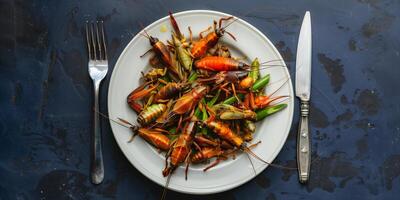 un único perspectiva en nutrición un imagen exhibiendo insecto establecido alimento, un sostenible y proteína Rico alternativa dieta foto