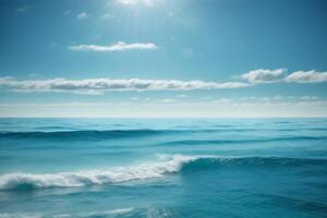 blue ocean with mountains and clouds photo