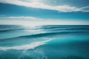 blue ocean with clouds and sun in the sky photo