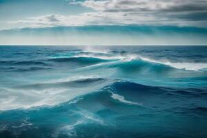 a beautiful beach with waves and blue sky photo