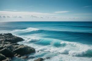 a view of the ocean from above with waves photo