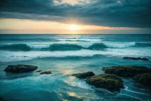 a view of the ocean from above with waves photo