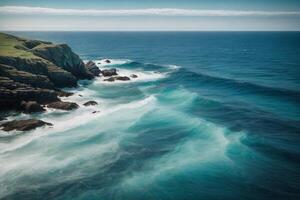 a view of the ocean from above with waves photo