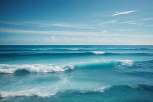 blue ocean waves and sun rays in the ocean photo