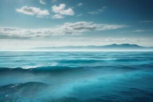 blue ocean waves and sun rays in the ocean photo