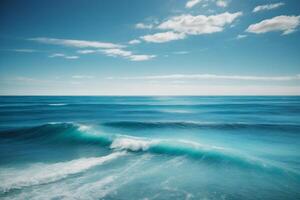 blue ocean waves and sun rays in the ocean photo