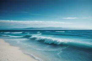 blue ocean waves and sun rays in the ocean photo