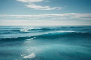 blue ocean waves and sun rays in the ocean photo