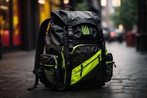 a backpack with a yellow and black color scheme photo