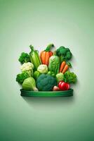 a green background with vegetables and herbs photo