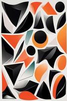 an abstract painting with black, orange and blue shapes photo