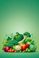 a green background with vegetables and herbs photo