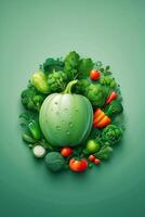 a green background with vegetables and herbs photo