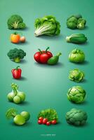 a green circle with vegetables and fruits on it photo