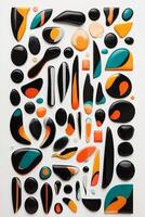 an abstract painting with black, orange and blue shapes photo