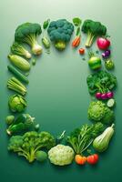 a green circle with vegetables and fruits on it photo