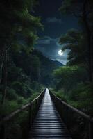 a path leading to a moonlit forest photo