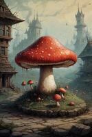 a mushroom house with two mushrooms on top photo