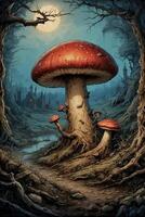 a mushroom house with two mushrooms on top photo