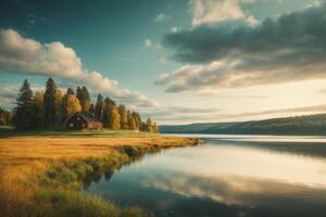 a path leads to a lake and mountains in the background photo