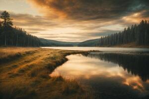 un hermosa lago rodeado por arboles y rocas foto