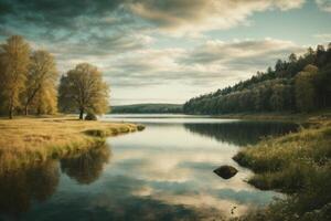 autumn landscape with trees and water photo