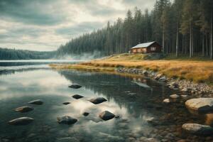 autumn landscape with trees and water photo