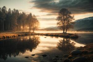 autumn landscape with trees and water photo