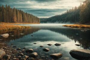 autumn landscape with trees and water photo