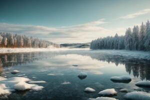 a lake surrounded by trees and rocks photo